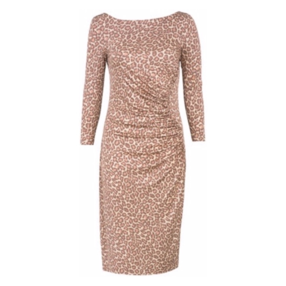 LK Bennett Silk Wilder Leopard Animal Print Ruched Dress Rose 12